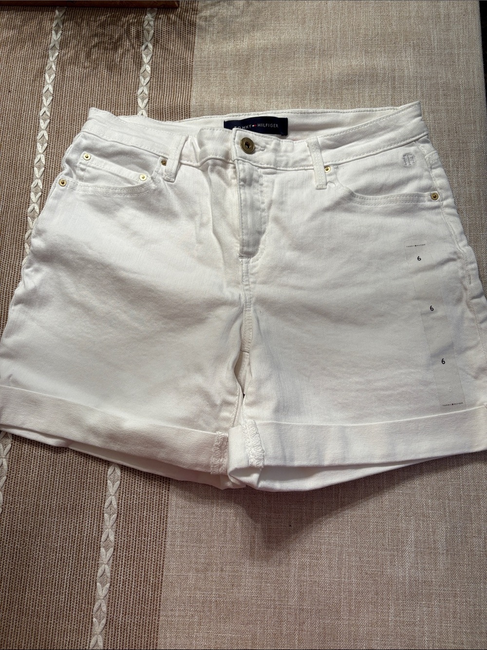 Tommy Hilfiger White Cuffed Denim Shorts